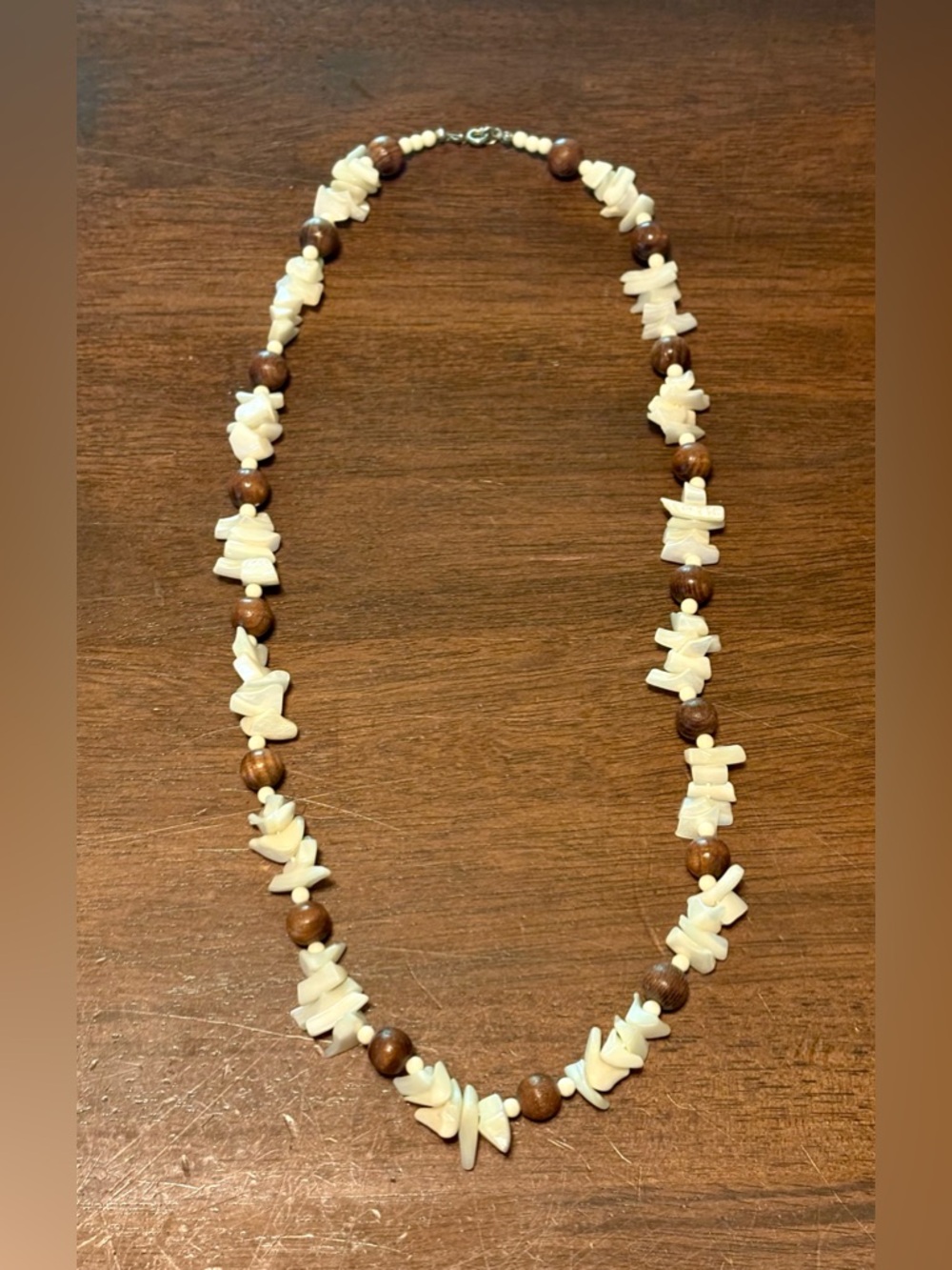 Vintage Mother-of-Pearl Shell and Wood Bead Necklace